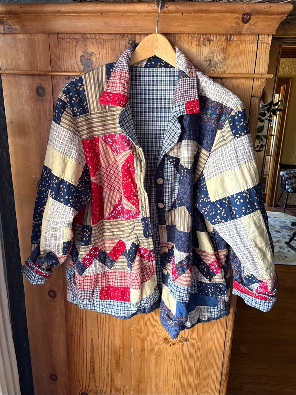Women's Reversible Black & White Plaid Quilted-Lined Blazer Jacket